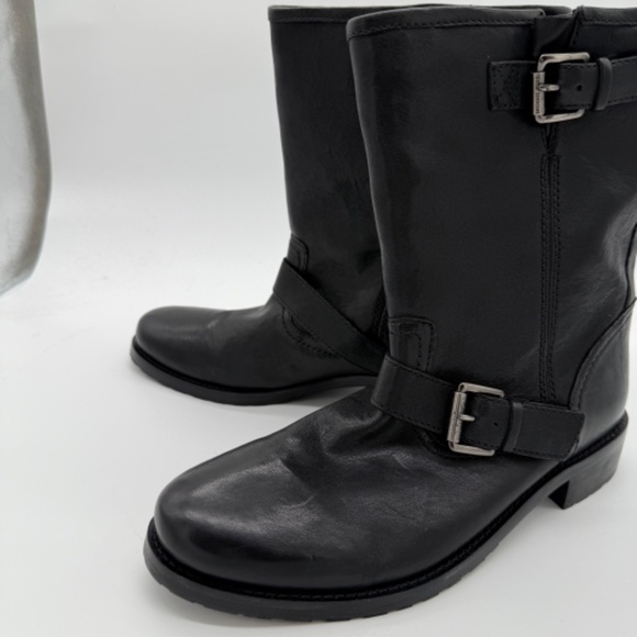 Michael Kors Black Leather Moto Boots Women’s 11 / 41 Buckle Strap Mid-Calf - Picture 1 of 15